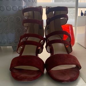 Wine colored sandals with gold stud details.  Size 4.  Nine West